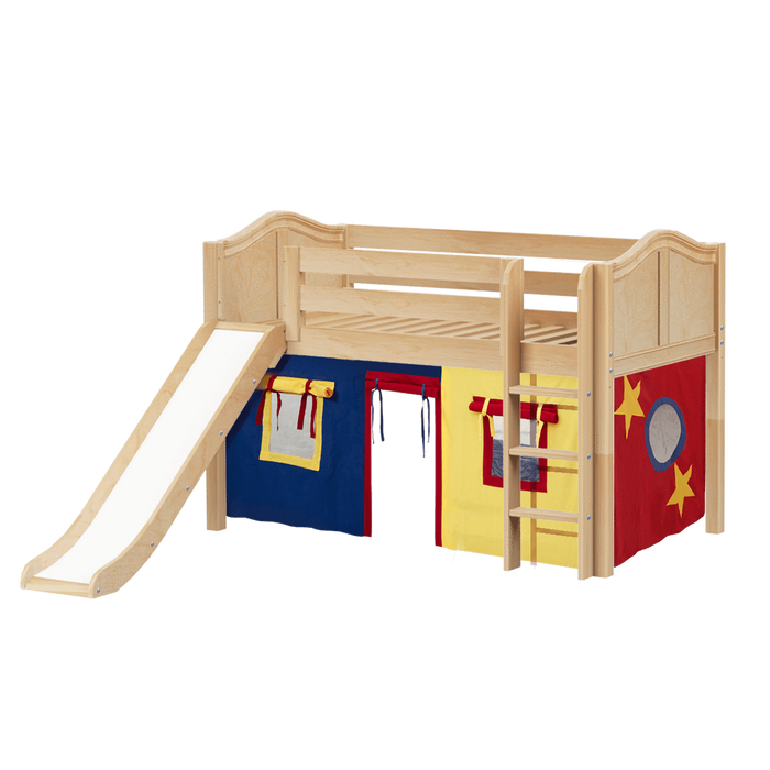 Maxtrix Twin Low Loft Bed with Straight Ladder, Curtain + Slide