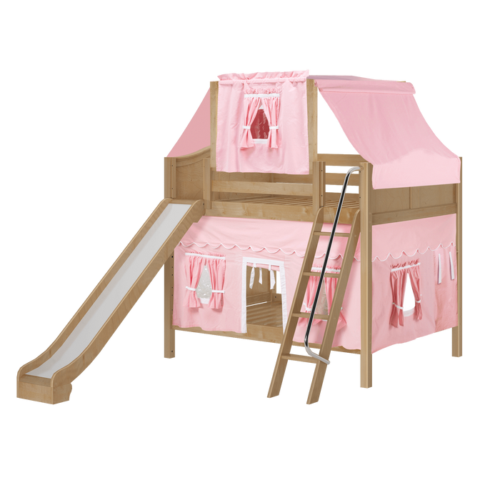 Maxtrix Full Medium Bunk Bed with Angled Ladder, Curtain, Top Tent + Slide
