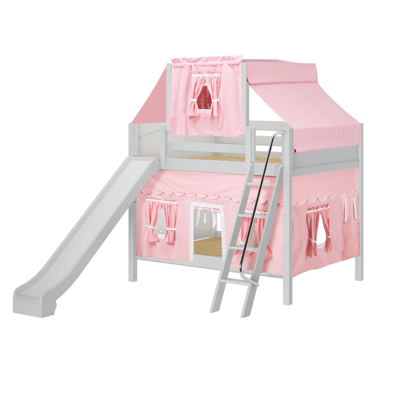 Maxtrix Full Medium Bunk Bed with Angled Ladder, Curtain, Top Tent + Slide