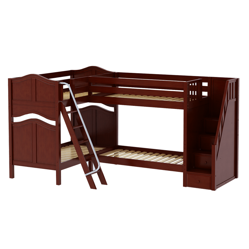 Maxtrix Twin High Corner Bunk Bed with Ladder + Stairs - R