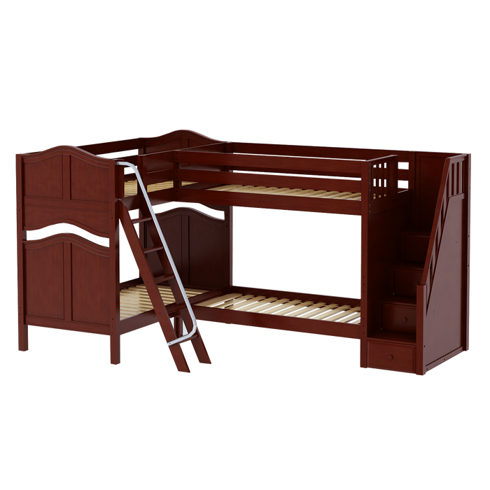 Maxtrix Twin High Corner Bunk Bed with Ladder + Stairs - R