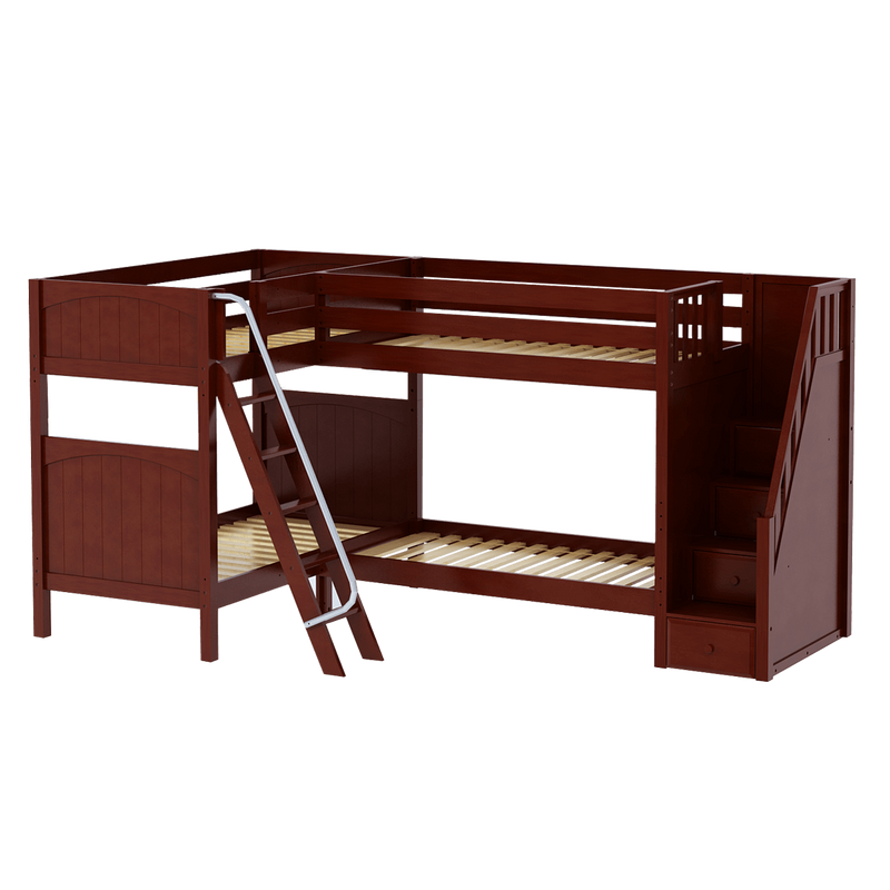 Maxtrix Twin High Corner Bunk Bed with Ladder + Stairs - R