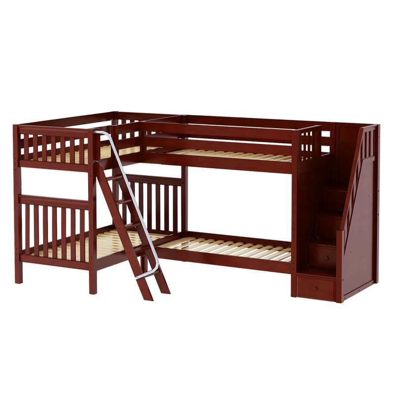 Maxtrix Twin High Corner Bunk Bed with Ladder + Stairs - R