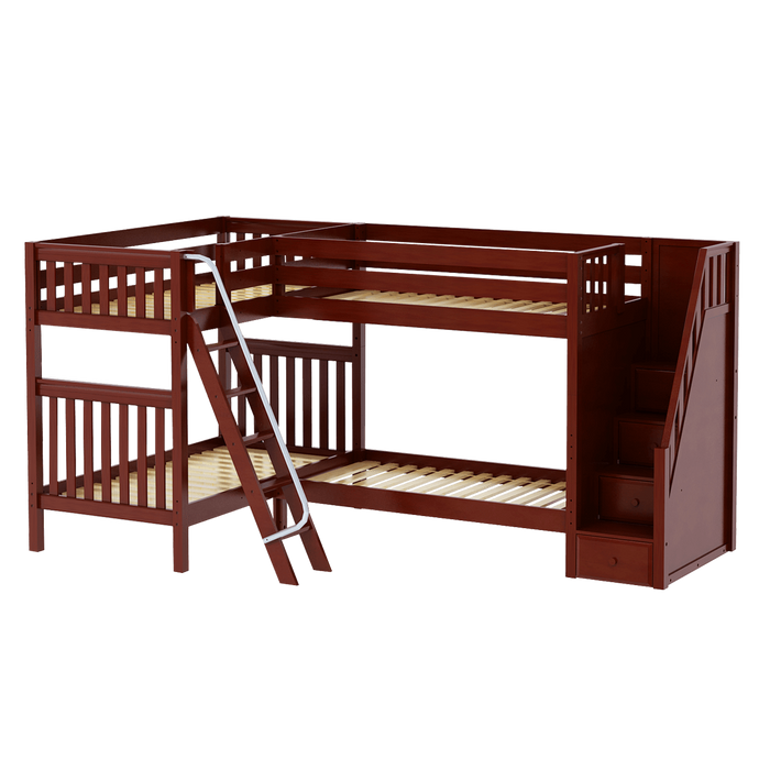 Maxtrix Twin High Corner Bunk Bed with Ladder + Stairs - R
