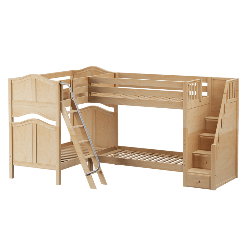 Maxtrix Twin High Corner Bunk Bed with Ladder + Stairs - R