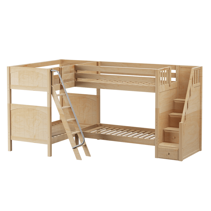 Maxtrix Twin High Corner Bunk Bed with Ladder + Stairs - R