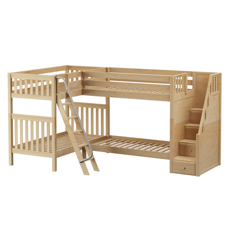 Maxtrix Twin High Corner Bunk Bed with Ladder + Stairs - R
