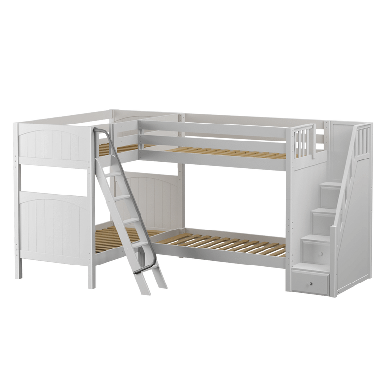 Maxtrix Twin High Corner Bunk Bed with Ladder + Stairs - R