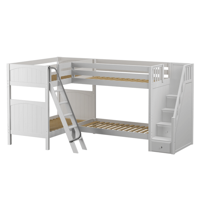 Maxtrix Twin High Corner Bunk Bed with Ladder + Stairs - R