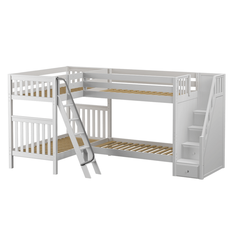 Maxtrix Twin High Corner Bunk Bed with Ladder + Stairs - R