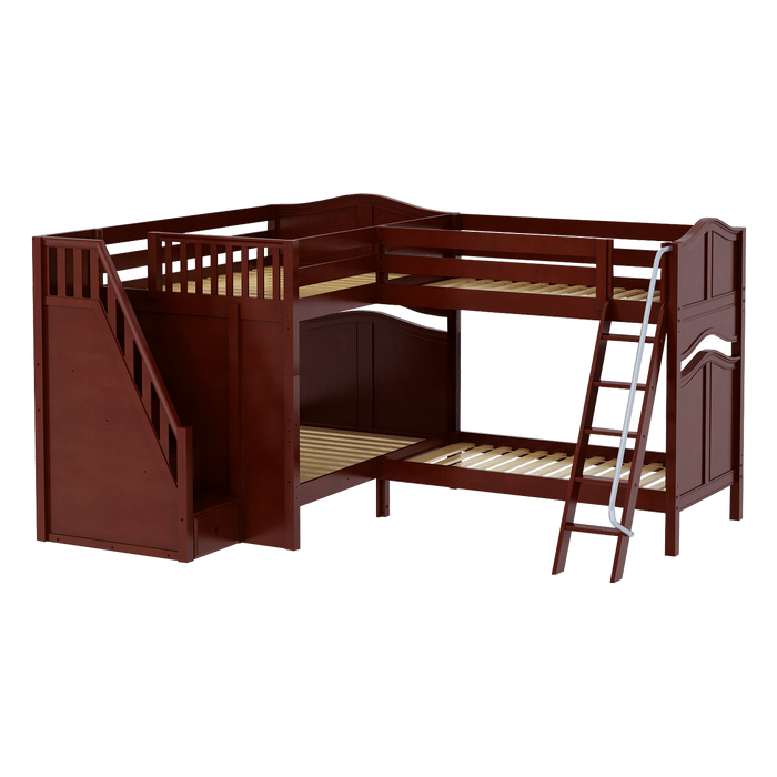 Maxtrix Full High Corner Bunk Bed with Ladder + Stairs - L