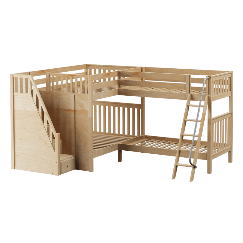Maxtrix Full High Corner Bunk Bed with Ladder + Stairs - L