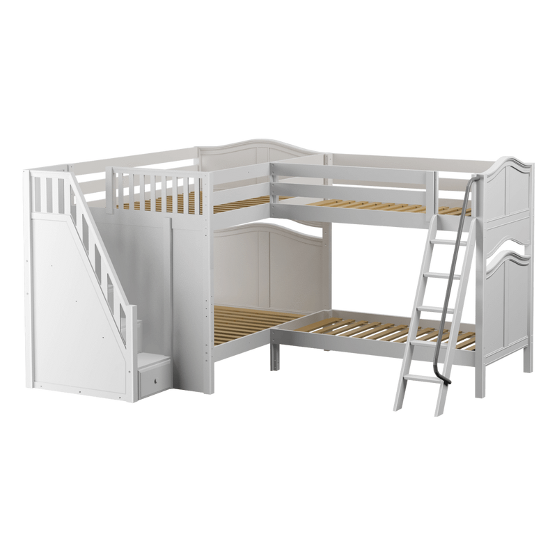 Maxtrix Full High Corner Bunk Bed with Ladder + Stairs - L