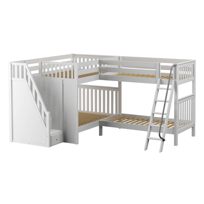 Maxtrix Full High Corner Bunk Bed with Ladder + Stairs - L
