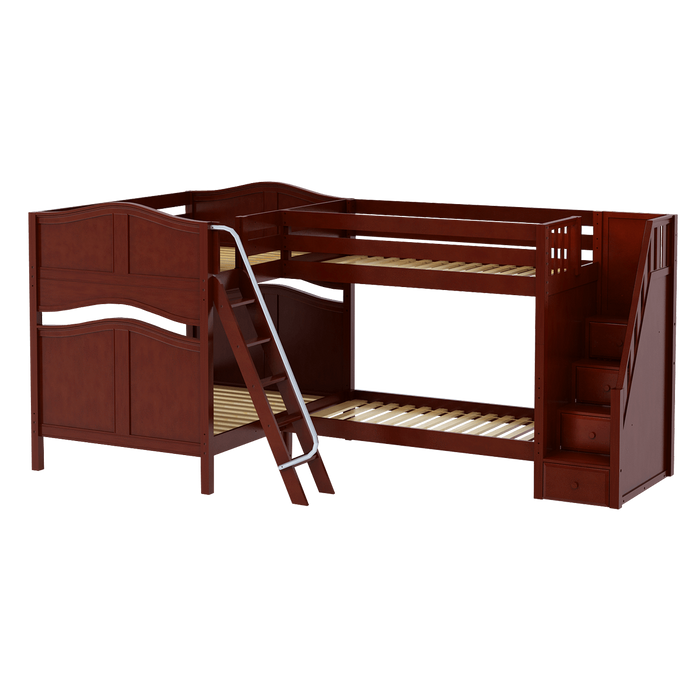 Maxtrix Full High Corner Bunk Bed with Ladder + Stairs - R