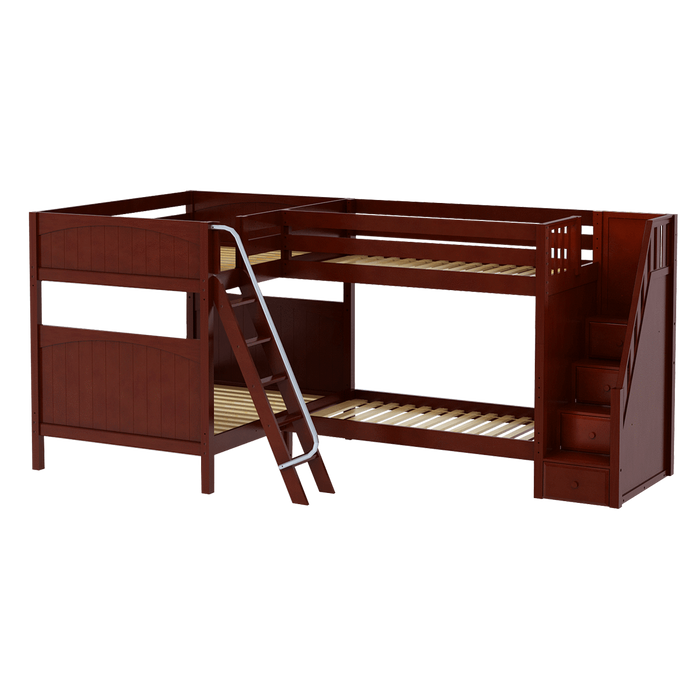 Maxtrix Full High Corner Bunk Bed with Ladder + Stairs - R