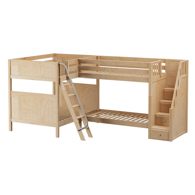 Maxtrix Full High Corner Bunk Bed with Ladder + Stairs - R