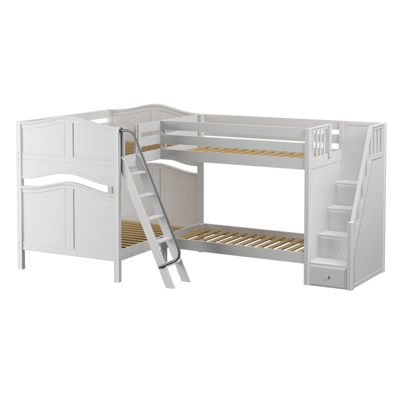 Maxtrix Full High Corner Bunk Bed with Ladder + Stairs - R