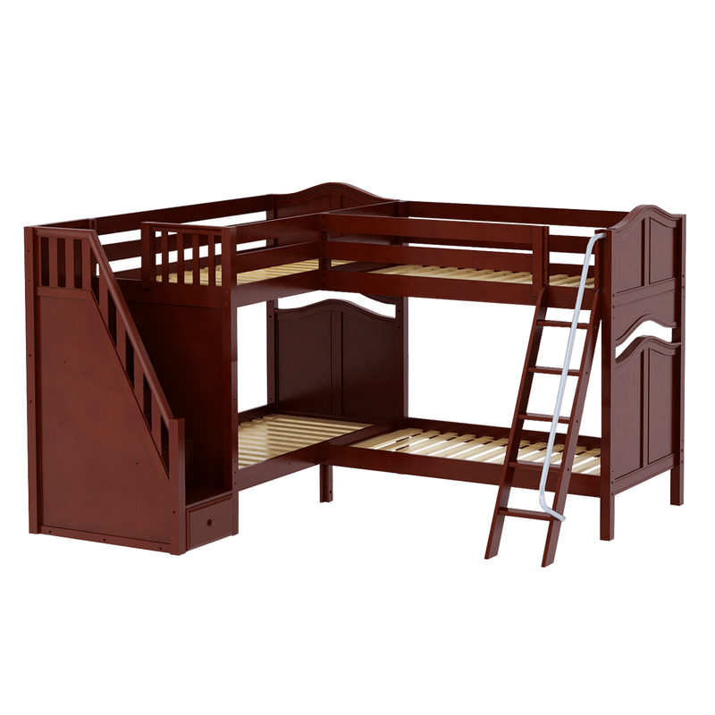 Maxtrix Twin High Corner Bunk Bed with Ladder + Stairs - L