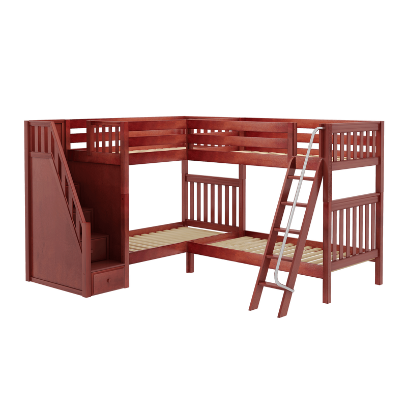Maxtrix Twin High Corner Bunk Bed with Ladder + Stairs - L