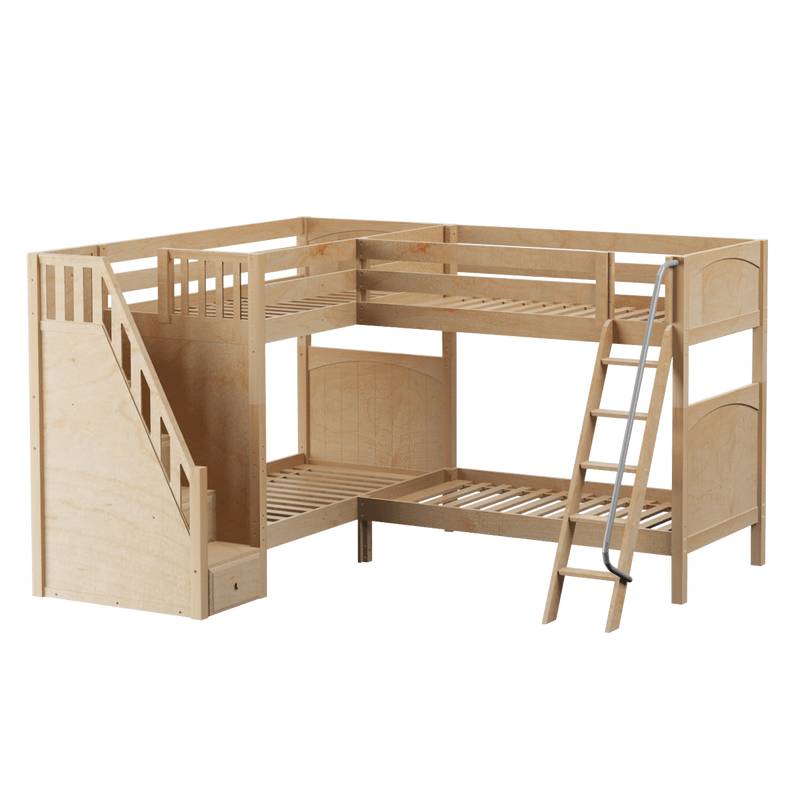 Maxtrix Twin High Corner Bunk Bed with Ladder + Stairs - L