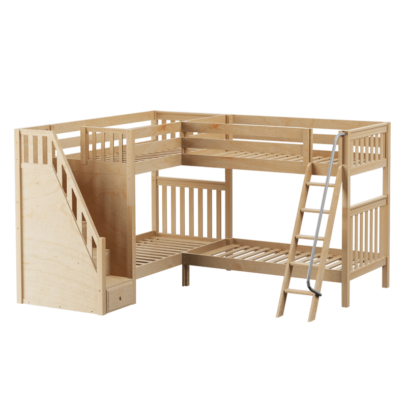 Maxtrix Twin High Corner Bunk Bed with Ladder + Stairs - L