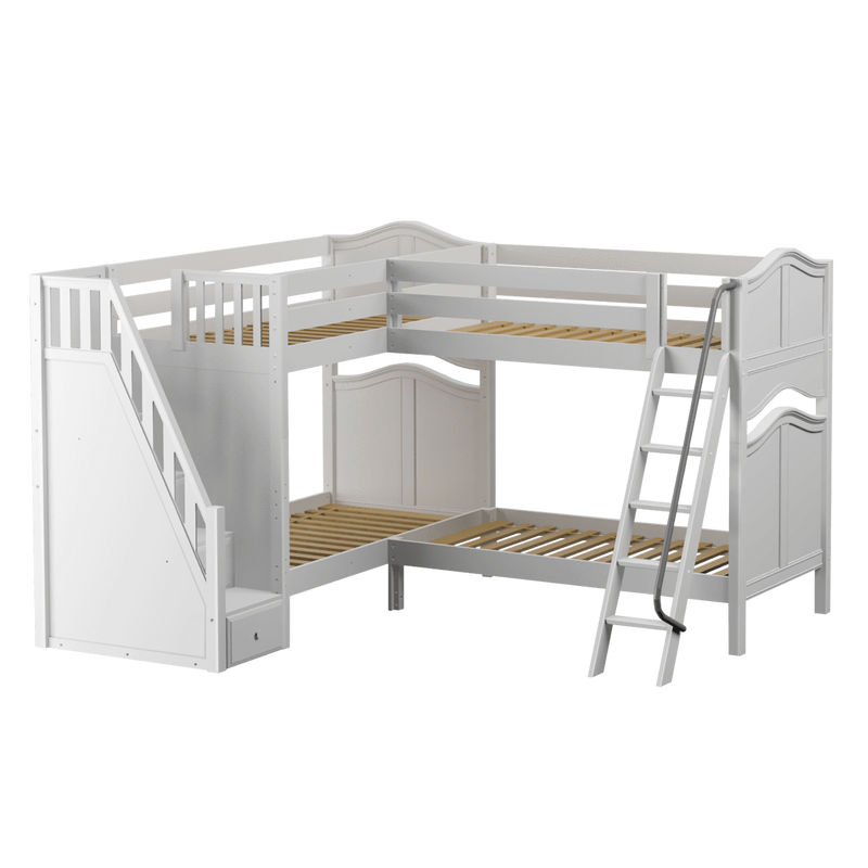 Maxtrix Twin High Corner Bunk Bed with Ladder + Stairs - L
