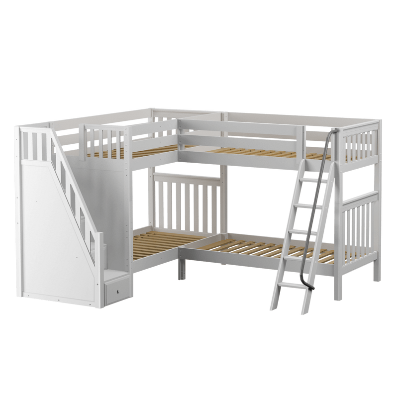 Maxtrix Twin High Corner Bunk Bed with Ladder + Stairs - L