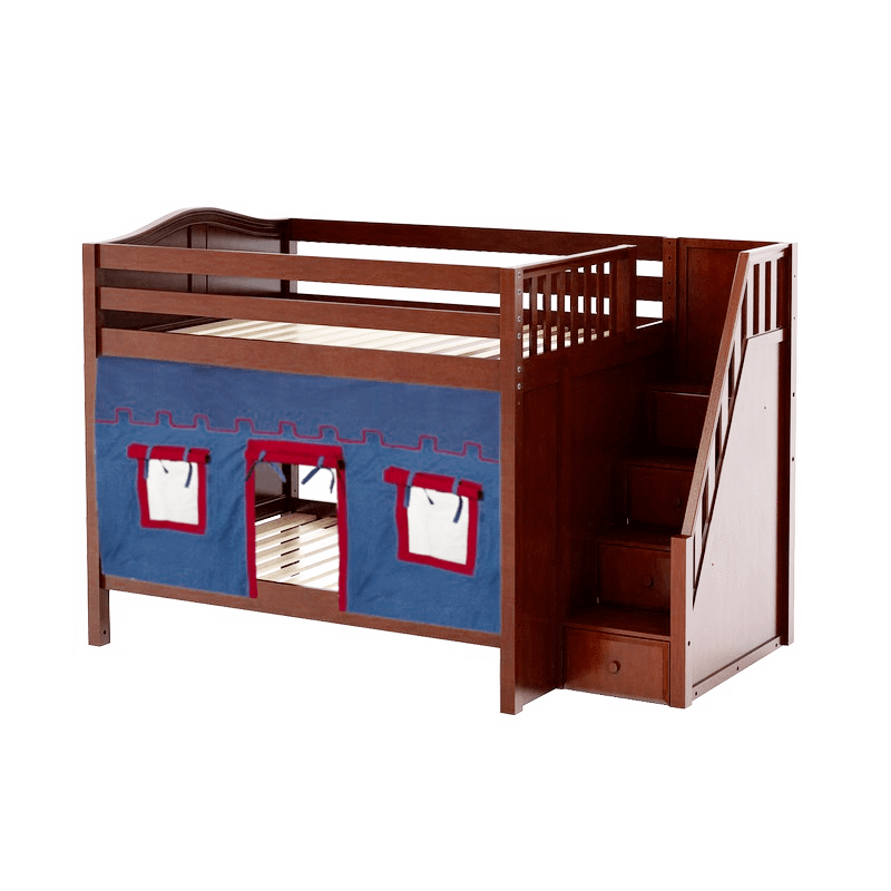 Maxtrix Full Medium Bunk Bed with Stairs + Curtain