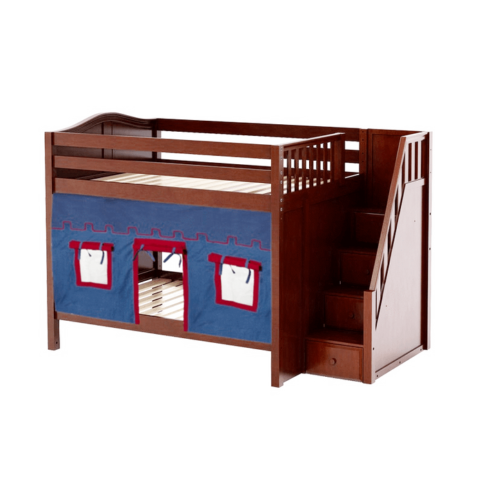 Maxtrix Full Medium Bunk Bed with Stairs + Curtain