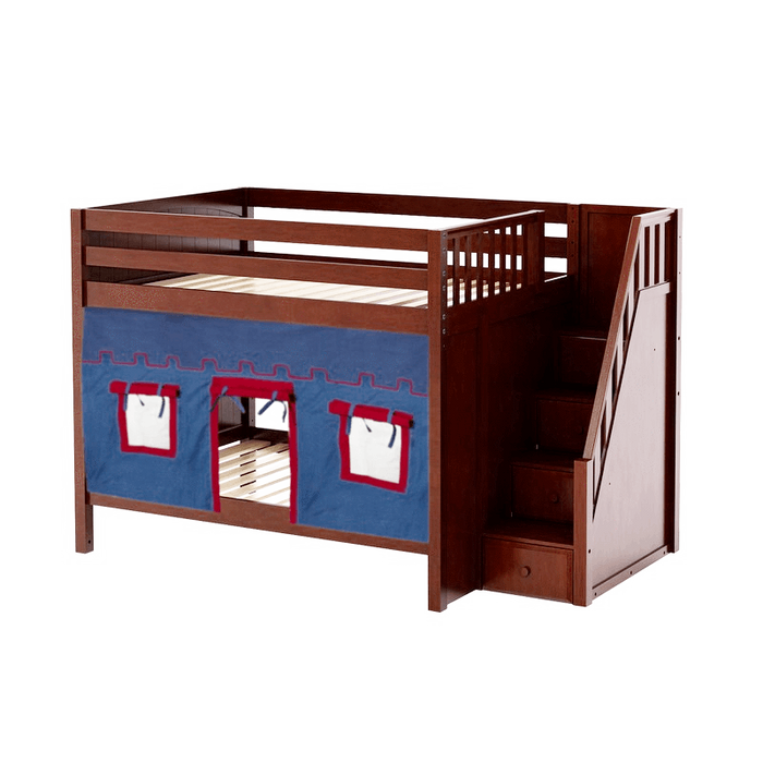 Maxtrix Full Medium Bunk Bed with Stairs + Curtain