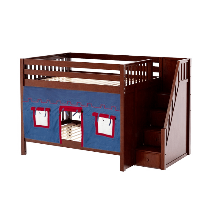 Maxtrix Full Medium Bunk Bed with Stairs + Curtain