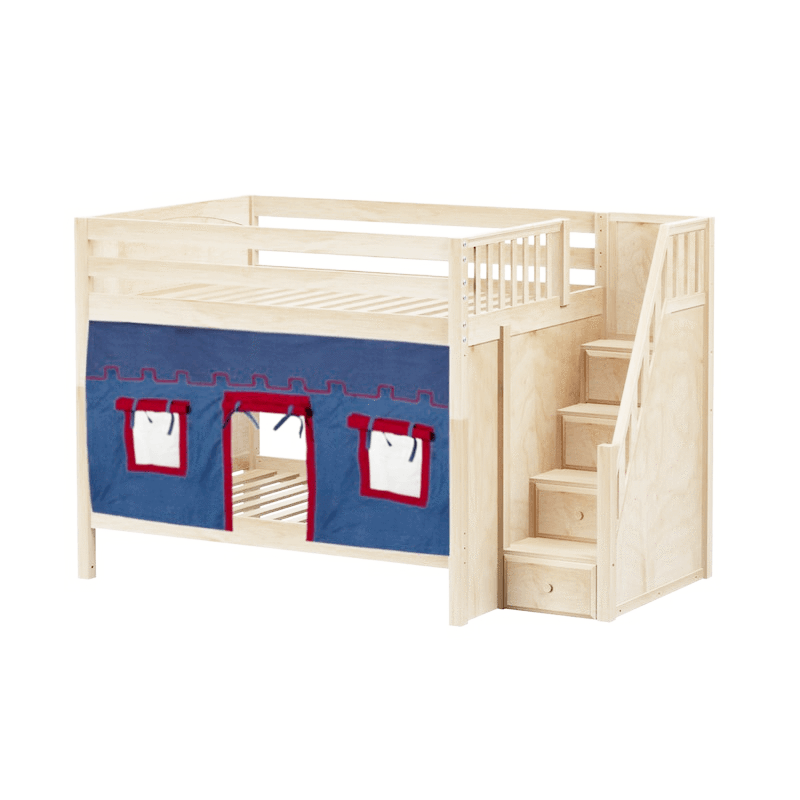 Maxtrix Full Medium Bunk Bed with Stairs + Curtain