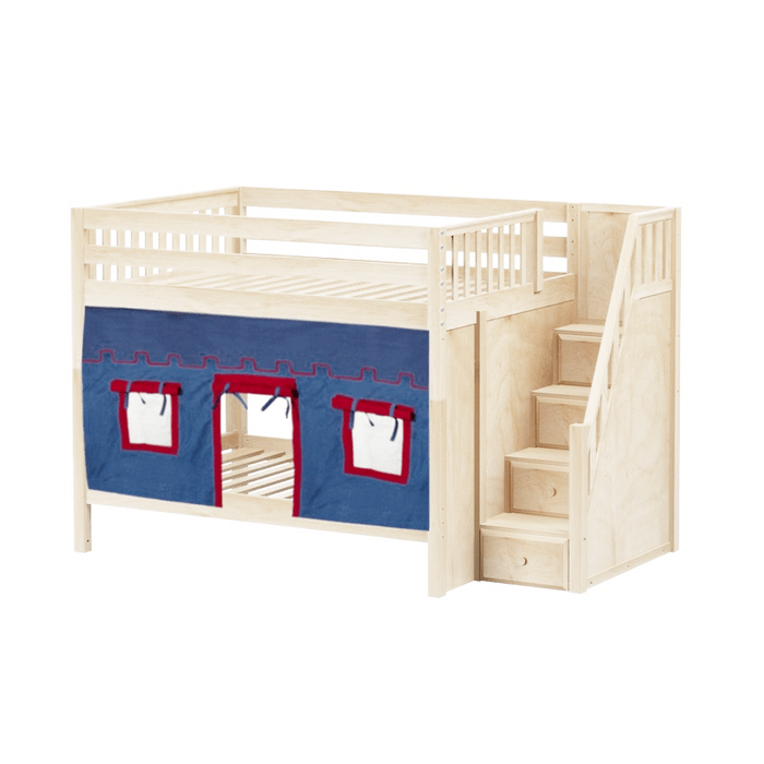 Maxtrix Full Medium Bunk Bed with Stairs + Curtain
