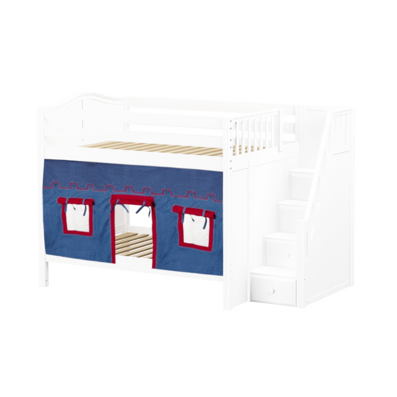 Maxtrix Full Medium Bunk Bed with Stairs + Curtain