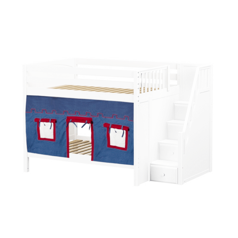 Maxtrix Full Medium Bunk Bed with Stairs + Curtain