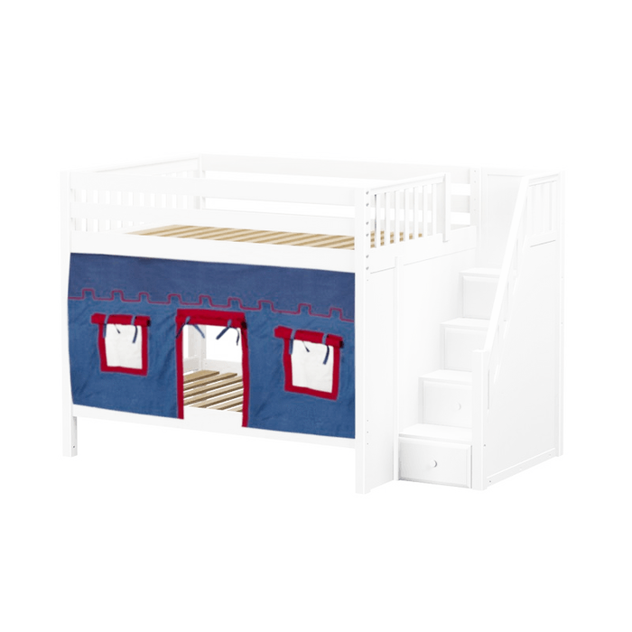 Maxtrix Full Medium Bunk Bed with Stairs + Curtain