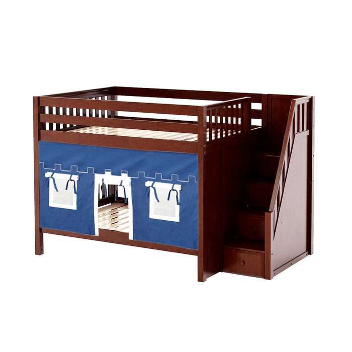 Maxtrix Full Medium Bunk Bed with Stairs + Curtain