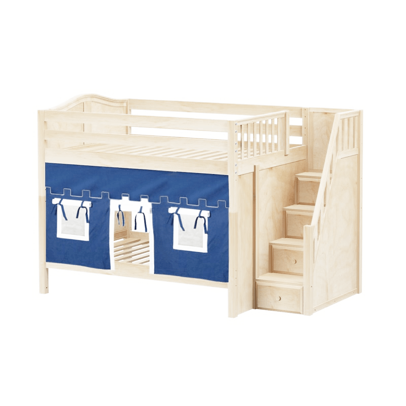 Maxtrix Full Medium Bunk Bed with Stairs + Curtain