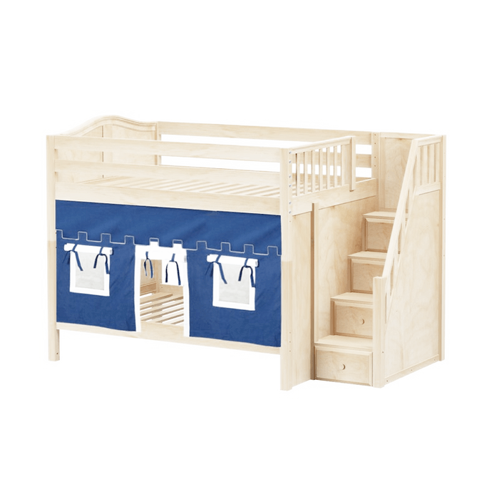 Maxtrix Full Medium Bunk Bed with Stairs + Curtain