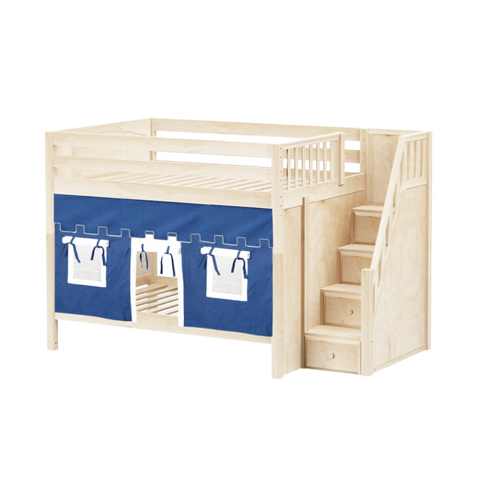 Maxtrix Full Medium Bunk Bed with Stairs + Curtain