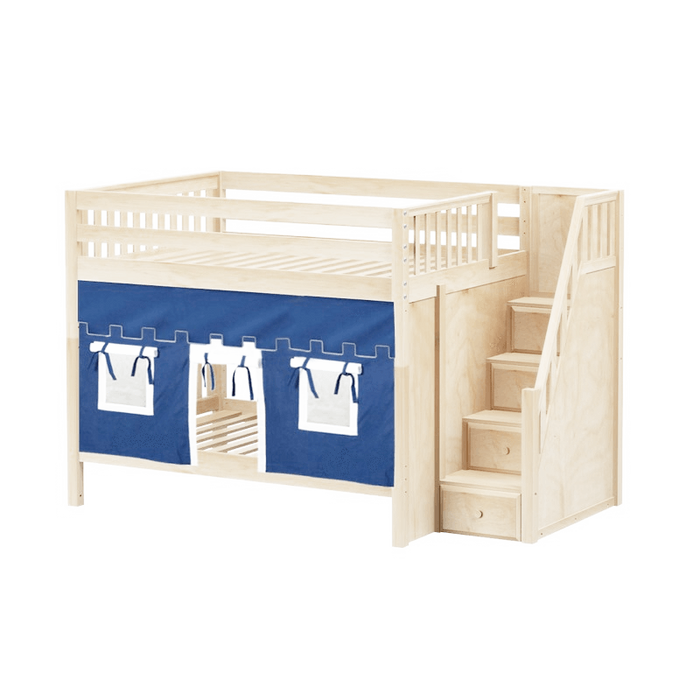 Maxtrix Full Medium Bunk Bed with Stairs + Curtain