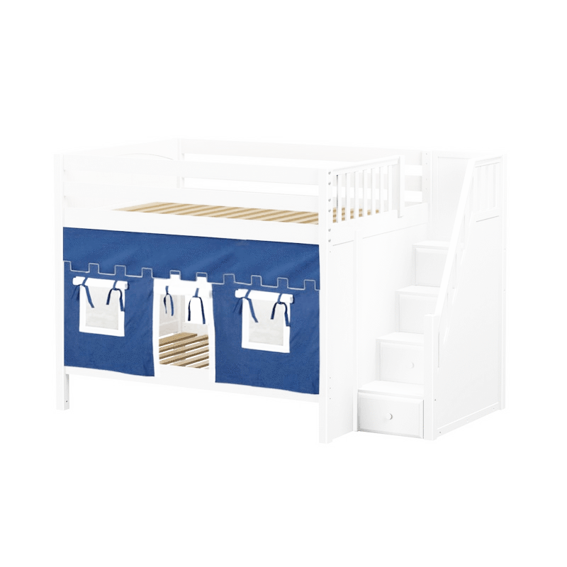 Maxtrix Full Medium Bunk Bed with Stairs + Curtain