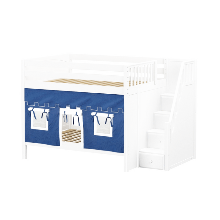 Maxtrix Full Medium Bunk Bed with Stairs + Curtain