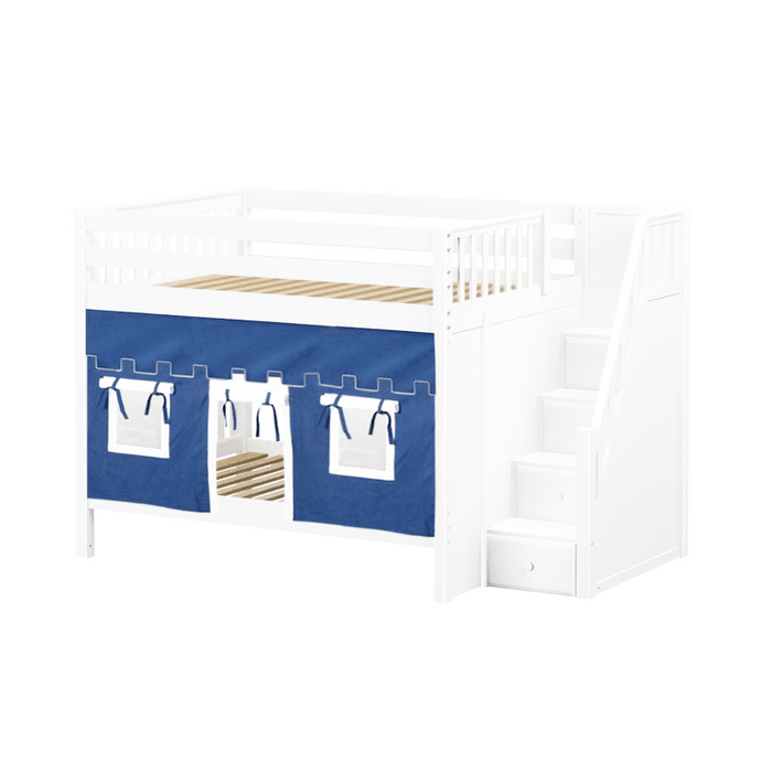 Maxtrix Full Medium Bunk Bed with Stairs + Curtain