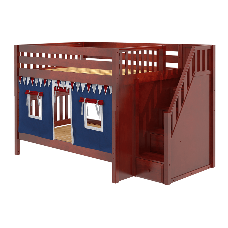 Maxtrix Full Medium Bunk Bed with Stairs + Curtain