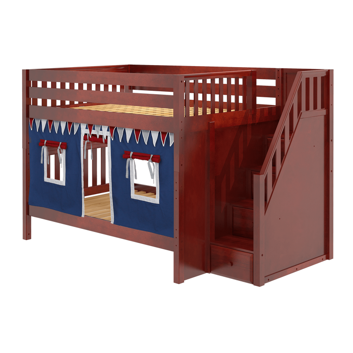 Maxtrix Full Medium Bunk Bed with Stairs + Curtain