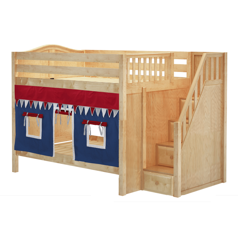 Maxtrix Full Medium Bunk Bed with Stairs + Curtain