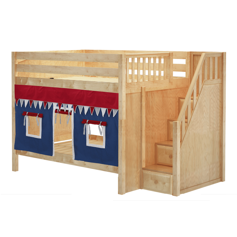 Maxtrix Full Medium Bunk Bed with Stairs + Curtain