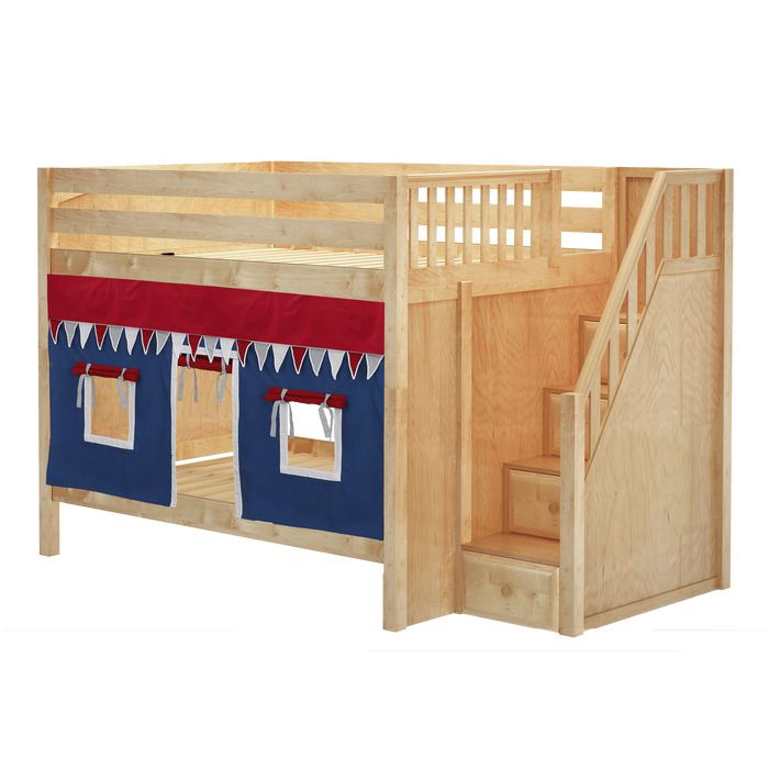 Maxtrix Full Medium Bunk Bed with Stairs + Curtain